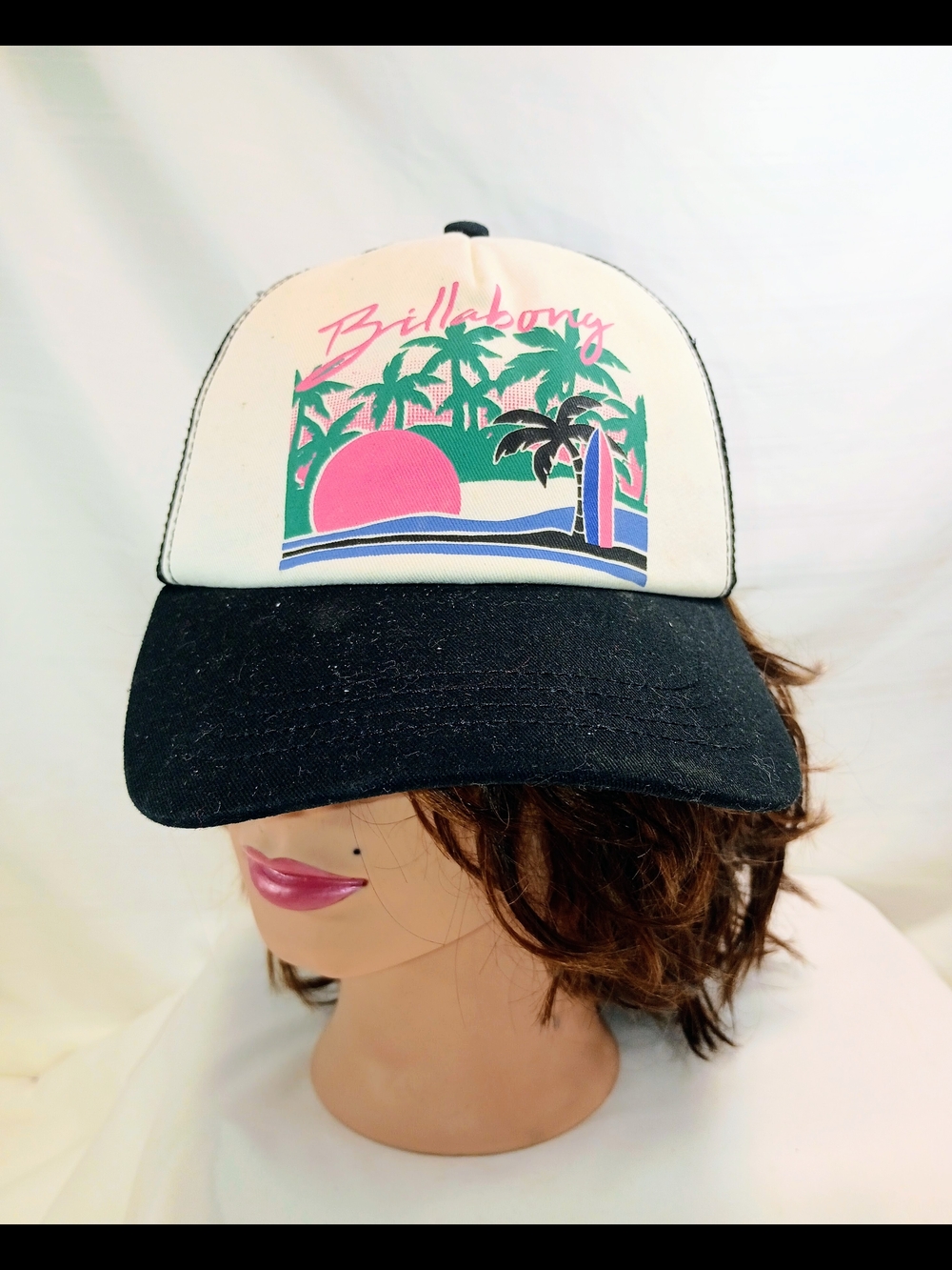 Vintage Billabong Neon Retro 80s Surf Trucker Hat Snapback Mesh Summer Cap Pink
